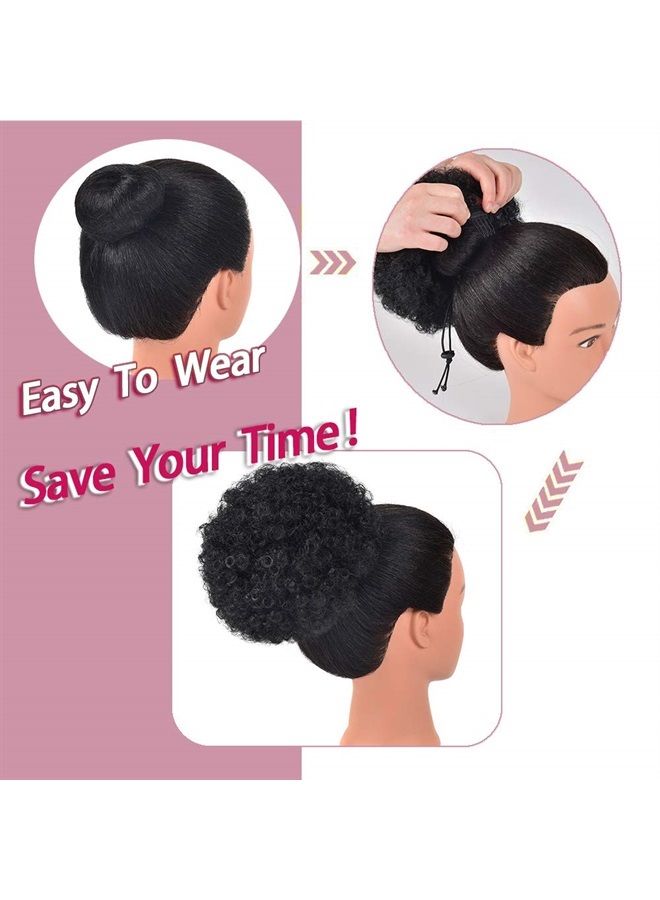 rosmile Afro Puff Drawstring Ponytail Extension for Black Women, Premium Black 1B# 80gram Short Synthetic Afro Puff Ponytail for Natural Hair, Clip On Kinky Drawstring Curly Ponytail Bun - Image 3