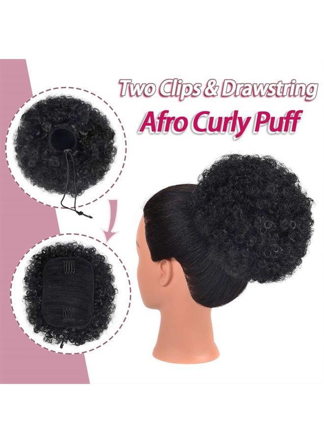 rosmile Afro Puff Drawstring Ponytail Extension for Black Women, Premium Black 1B# 80gram Short Synthetic Afro Puff Ponytail for Natural Hair, Clip On Kinky Drawstring Curly Ponytail Bun - Image 4