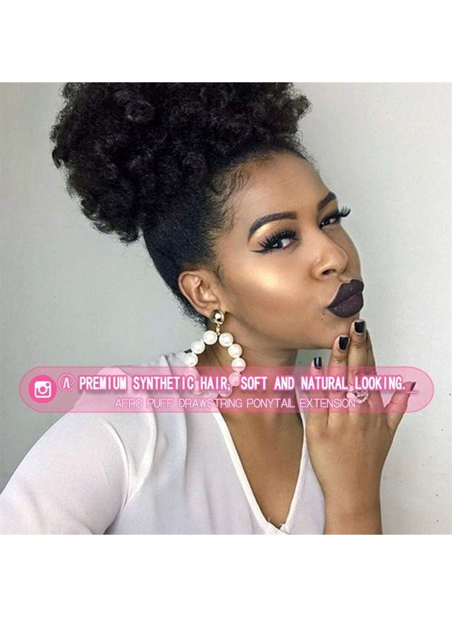 rosmile Afro Puff Drawstring Ponytail Extension for Black Women, Premium Black 1B# 80gram Short Synthetic Afro Puff Ponytail for Natural Hair, Clip On Kinky Drawstring Curly Ponytail Bun - Image 2