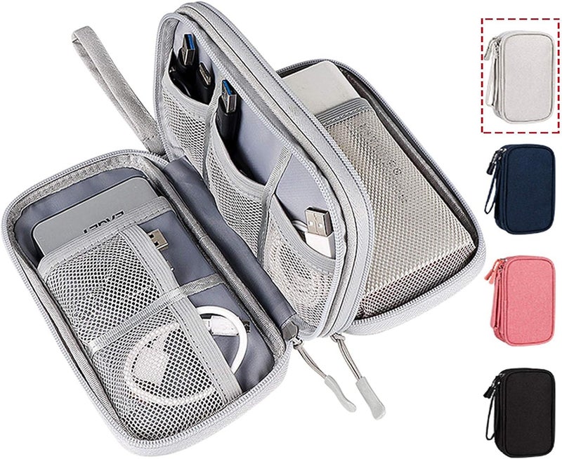 CAOODKDK Electronic Organizer Bag, Waterproof Portable Electronic Organizer Travel Accessories Cable Bag Universal Cord Storage Case for CableCord Storage Double Layer - Gray, Large - Image 1