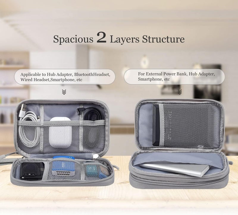 CAOODKDK Electronic Organizer Bag, Waterproof Portable Electronic Organizer Travel Accessories Cable Bag Universal Cord Storage Case for CableCord Storage Double Layer - Gray, Large - Image 5