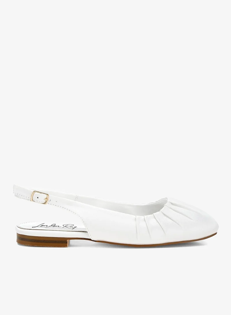 Satin Square Toe Flat Slingbacks in White