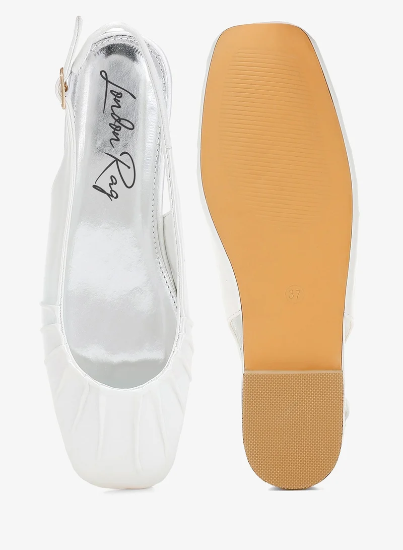 London Rag WHITE Satin Square Toe Flat Slingbacks in White for Women | Best Price UAE