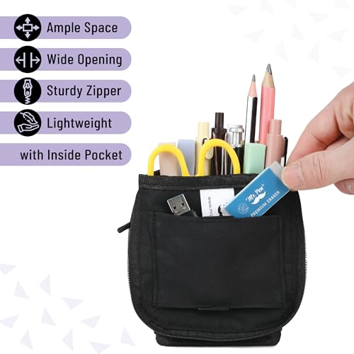 Mr. Pen- Standing Pencil Case Pouch, Sit & Lay Mesh-View Design, Black & Purple, Interior Pocket & 2 Elastic Binder Loops, Cute Pencil Case for Girls and Boys - Image 3