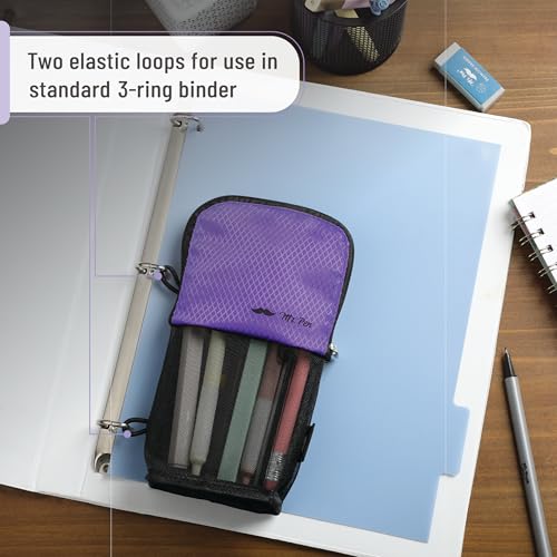 Mr. Pen- Standing Pencil Case Pouch, Sit & Lay Mesh-View Design, Black & Purple, Interior Pocket & 2 Elastic Binder Loops, Cute Pencil Case for Girls and Boys - Image 4