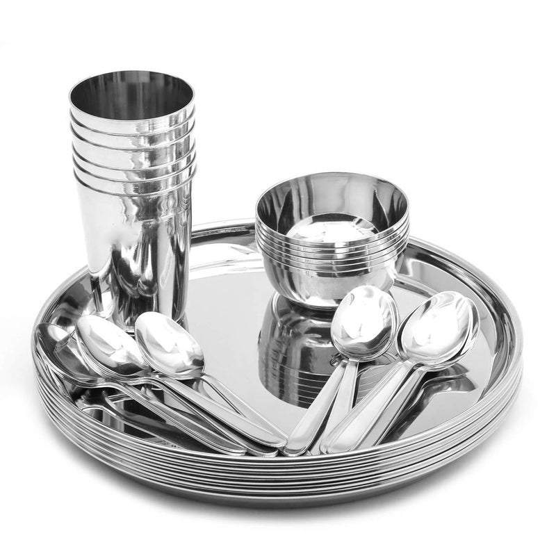 Ajay's Shoppe Heavy Gauge Stainless Steel Dinner Set 6 Plate, 6 Glass,6 katori and 12 Spoon (30 Pcs) - Image 2