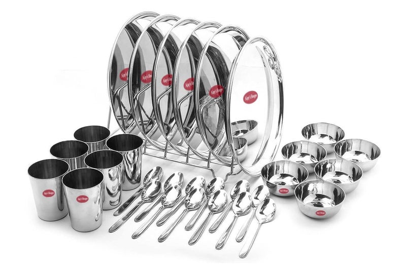 Ajay's Shoppe Heavy Gauge Stainless Steel Dinner Set 6 Plate, 6 Glass,6 katori and 12 Spoon (30 Pcs) - Image 1