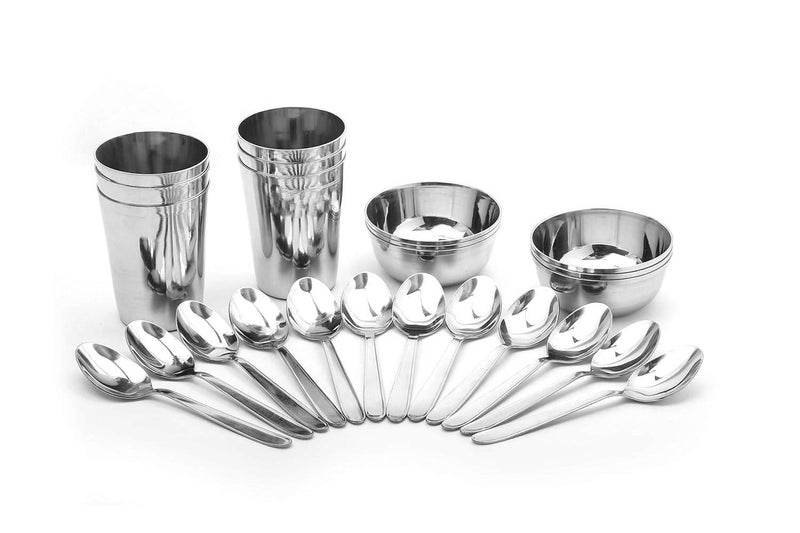 Ajay's Shoppe Heavy Gauge Stainless Steel Dinner Set 6 Plate, 6 Glass,6 katori and 12 Spoon (30 Pcs) - Image 4