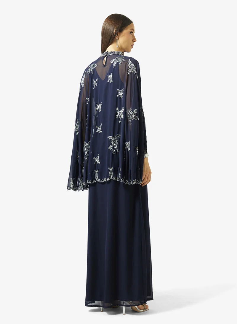 Frock and Frill Embellished High Neck Frilled Maxi Dress