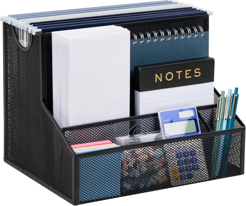 Mind Reader Desktop Organizer, Vertical File Storage, Letter Size, Office, Metal Mesh, 12.15"L x 9.5"W x 9.5"H, Black - Image 1
