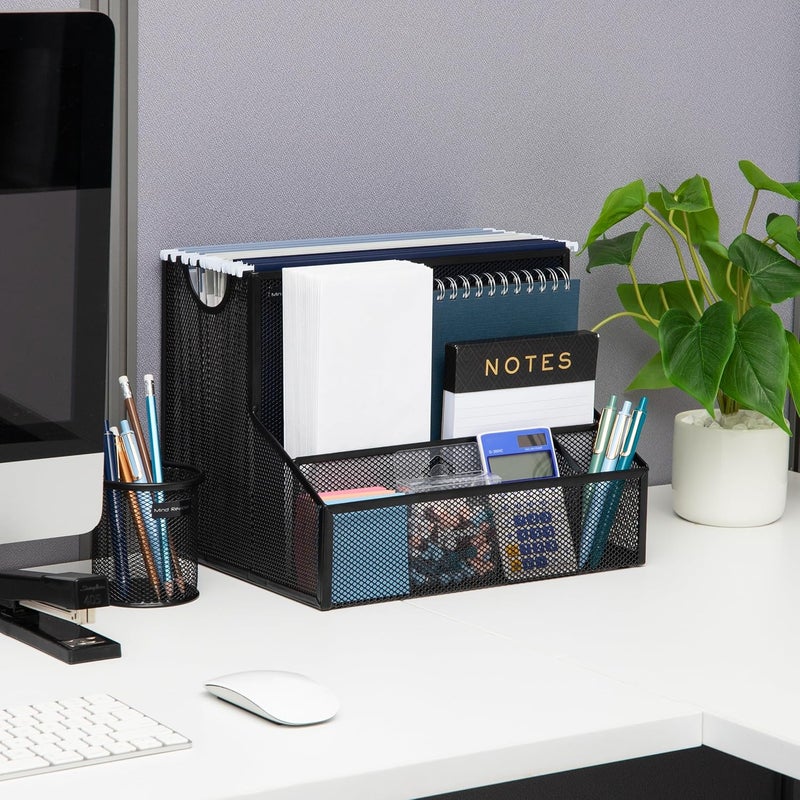 Mind Reader Desktop Organizer, Vertical File Storage, Letter Size, Office, Metal Mesh, 12.15"L x 9.5"W x 9.5"H, Black - Image 2