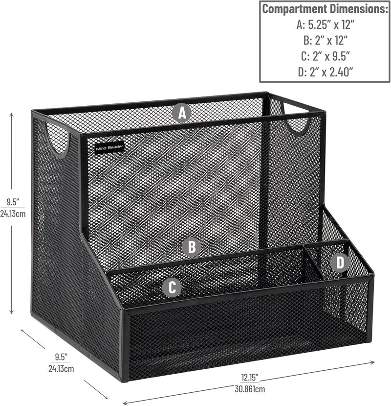 Mind Reader Desktop Organizer, Vertical File Storage, Letter Size, Office, Metal Mesh, 12.15"L x 9.5"W x 9.5"H, Black - Image 3