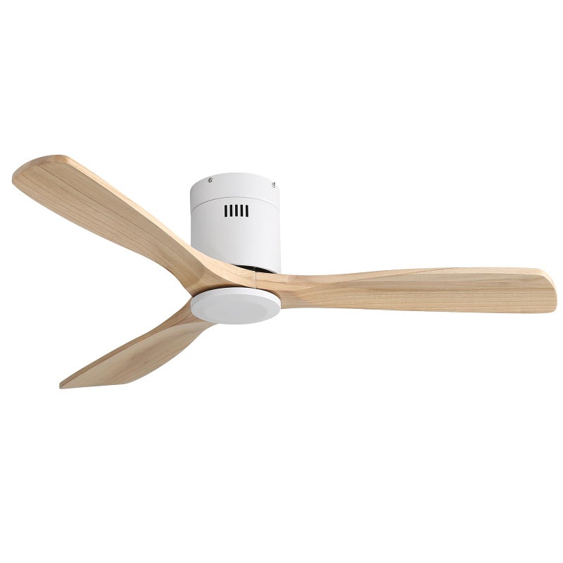 Sofucor 52 Inch Solid Wood Ceiling Fan Without Lights Flush Mount Ceiling Fans with Remote Control Wood Blades Modern Outdoor Ceiling Fan No Light for BedroomFarmhousePatioIndoor