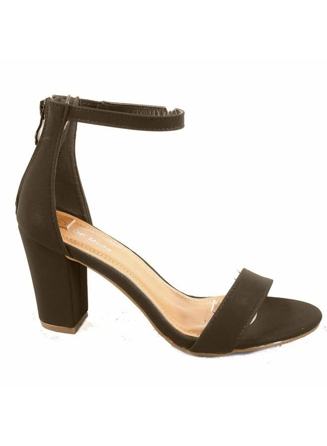 TOP Moda Hannah-1 Ankle Strap Dressy High Heel Sandal, Non-slip Sole, For Wedding, Party, Prom, Evening Wear, or Any Occasion, Sleek Style Block Heel Sandals, Tan Nubuck, 8.5 - Image 1