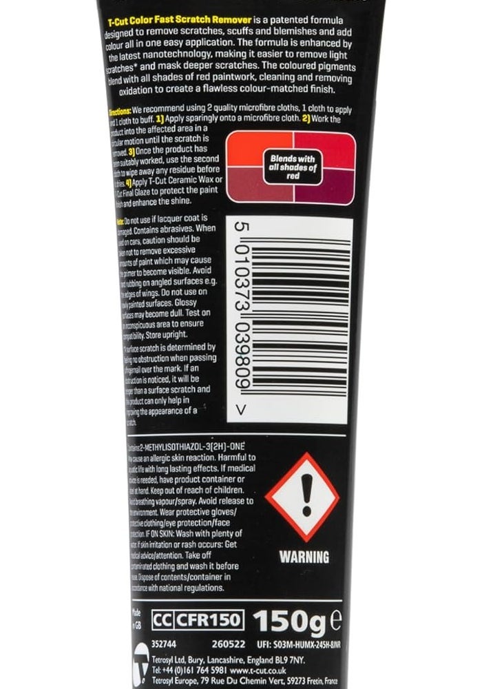 T-Cut Colour Fast Red Car Wax Polish Scratch Remover Colour Enhancer 150g Tube - Image 2