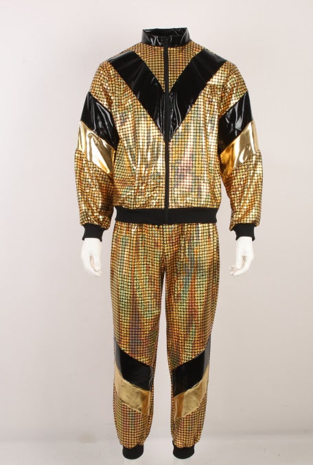 Cross Border 80 s Disco Sportswear Jacket and Pants Jogging Suit Retro Style 80 s Theme Party Golden plaid sportswear (glossy)