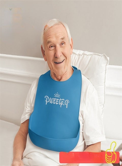 Adult Bibs Silicone Clothes Protectors with Food Crumb Catcher for Elderly Patients Disabled People