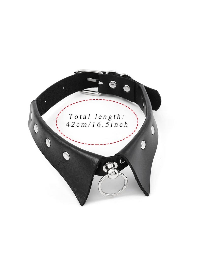 SOLARAE PU Leather Chokers for Women and Girls, Black Studded Collar Necklaces with Ring, Adjustable Rock Style for Nightclub, Cosplay, and Party Wear (2 Pack) - Rust and Corrosion Resistant. - Image 4
