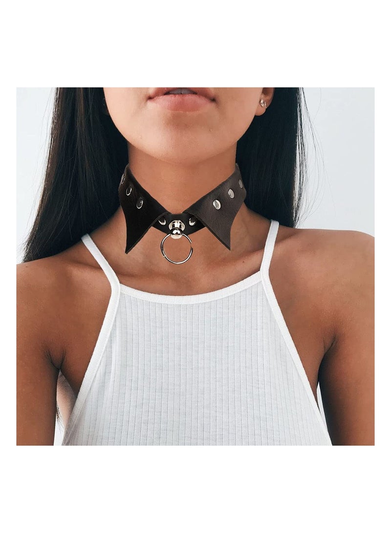 SOLARAE PU Leather Chokers for Women and Girls, Black Studded Collar Necklaces with Ring, Adjustable Rock Style for Nightclub, Cosplay, and Party Wear (2 Pack) - Rust and Corrosion Resistant. - Image 5