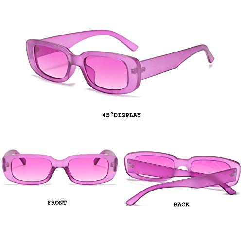 BUTABY Rectangle Sunglasses for Women Retro Driving Glasses 90’s Vintage Fashion Narrow Square Frame UV400 Protection Purple - Image 3