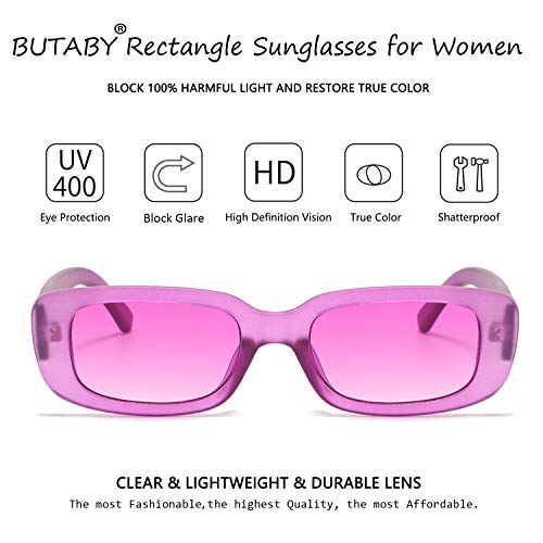 BUTABY Rectangle Sunglasses for Women Retro Driving Glasses 90’s Vintage Fashion Narrow Square Frame UV400 Protection Purple - Image 4