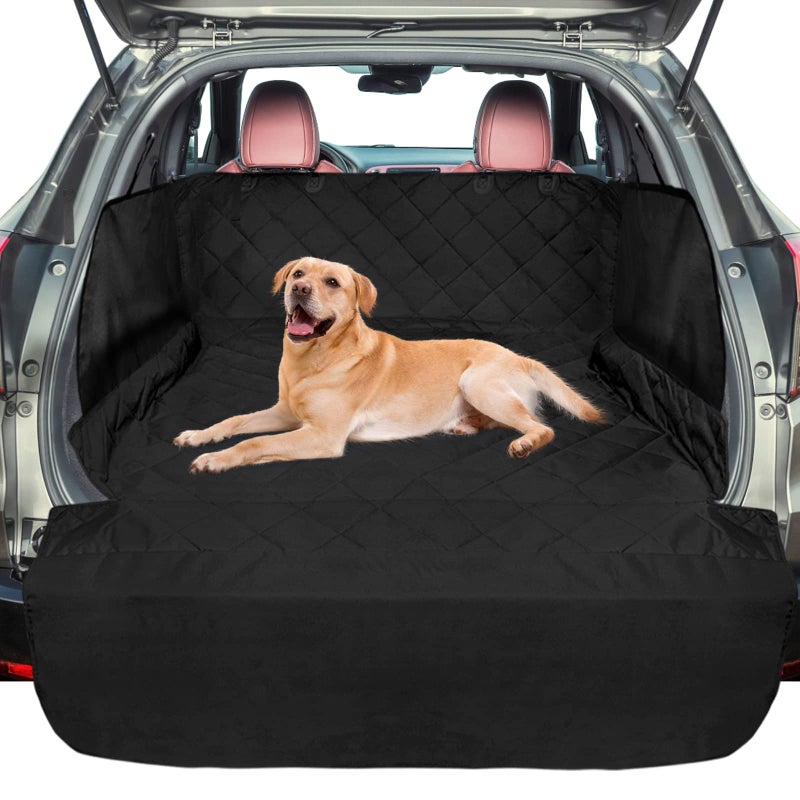 Fcolor SUV Cargo Liner for Dogs Waterproof Pet Cargo Liner with Side Flaps Comfort Dog Cargo Cover with Bumper Flap Scrachproof NonSlip Large Size Universal Fit SUVs Sedans Trunks Vans Black