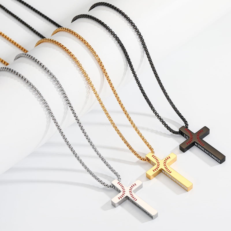 VULETO Baseball Bible Verse Cross Necklace for Boys Men, Black Stainless Steel Baseball Drip Pendant Chain Easter Christian Religious Christmas Valentines Jewelry Gifts for Son Kids Teenage Teen 8-12 Accessories Stuff Gear 4:13 - Image 5