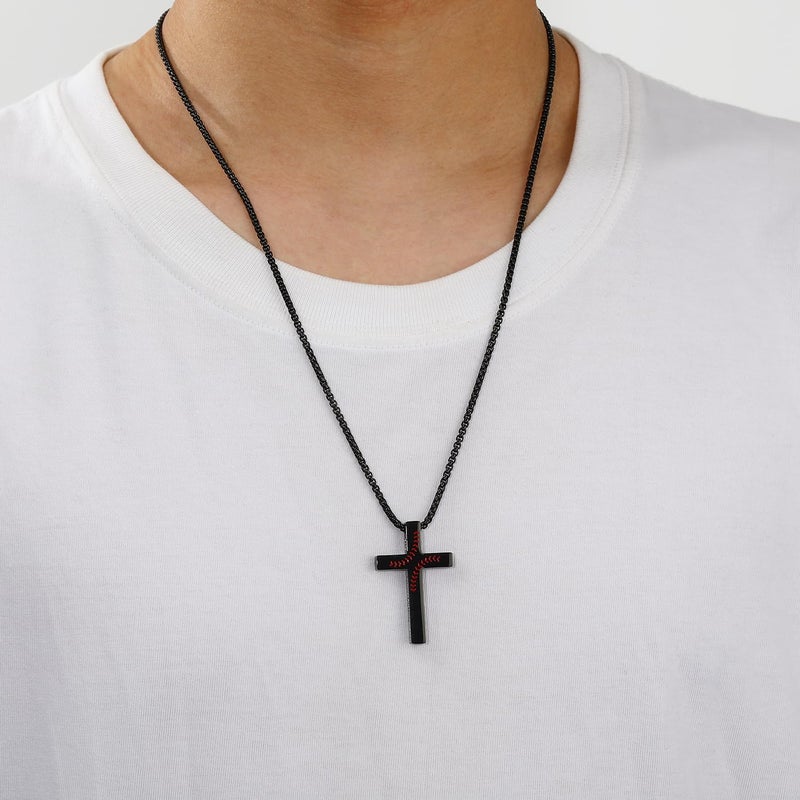VULETO Baseball Bible Verse Cross Necklace for Boys Men, Black Stainless Steel Baseball Drip Pendant Chain Easter Christian Religious Christmas Valentines Jewelry Gifts for Son Kids Teenage Teen 8-12 Accessories Stuff Gear 4:13 - Image 4