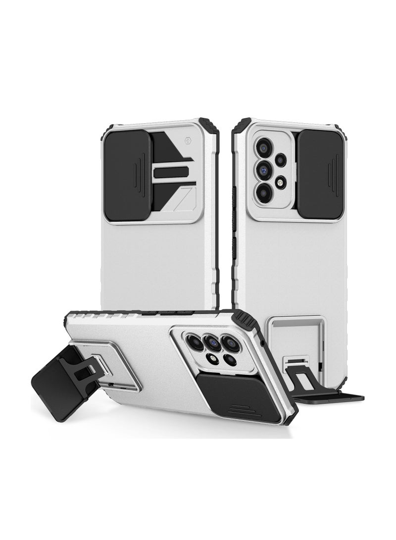 Samsung Galaxy A53 5G White Mobile Phone Case Cover, Innovative Telescopic Bracket, Sliding Protection Camera Window, Bumper Shockproof Phone Back Cover  - Image 1