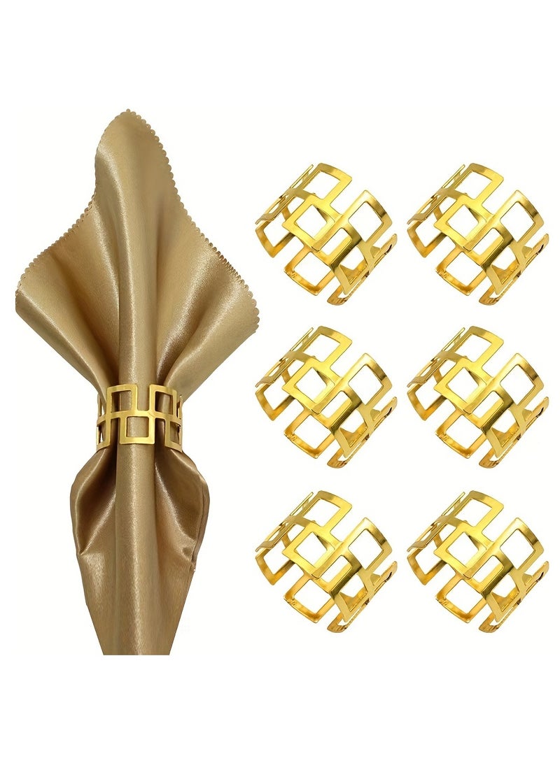 Set Of 6 Luxurious Gold Napkin Rings In The Shape Of The Great Wall, for  Party Holiday Banquet  - Image 1