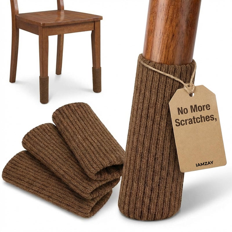 IAMZAYÂ® 48/80 Pcs Brown Premium Chair Leg Socks Protectors for Hardwood Floors - Not Falling Off - Easy to Put On - Fits Round and Square Legs - High Elastic Bar Stool Leg Covers - Furniture Pads - Image 1