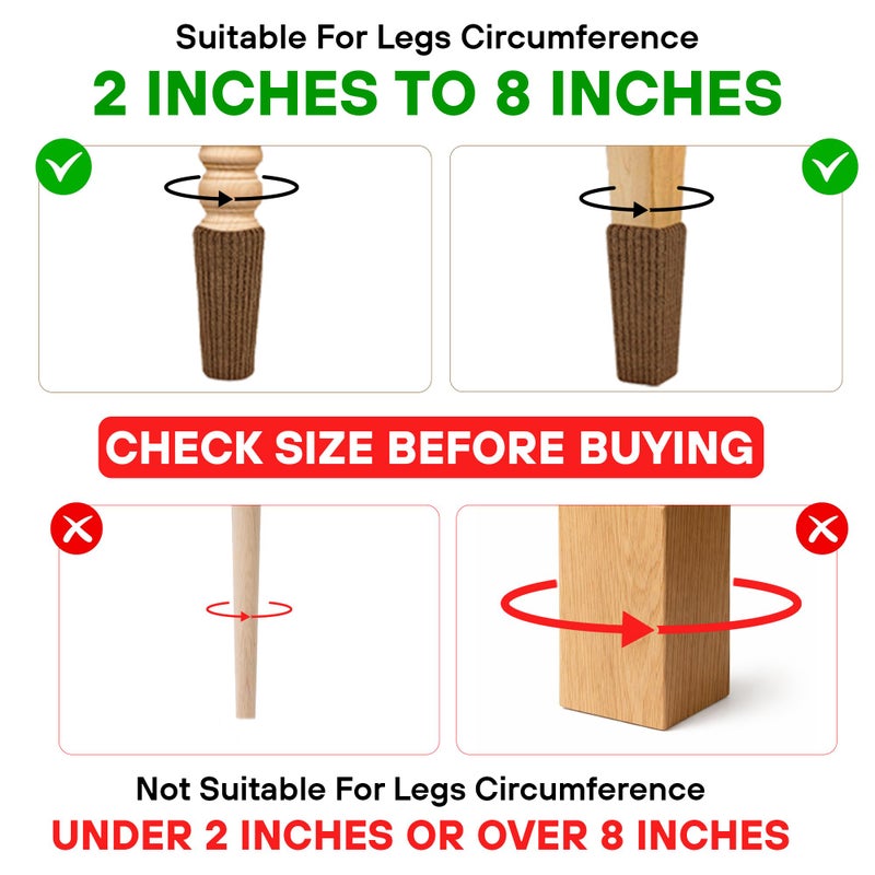 IAMZAYÂ® 48/80 Pcs Brown Premium Chair Leg Socks Protectors for Hardwood Floors - Not Falling Off - Easy to Put On - Fits Round and Square Legs - High Elastic Bar Stool Leg Covers - Furniture Pads - Image 2