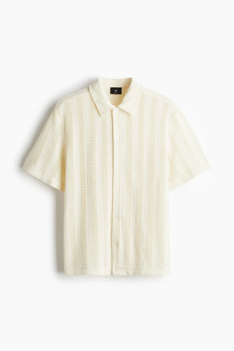 H&M 001-11-120-White Dusty Light Regular Fit Jacquard-knit shirt for Men | Best Price UAE