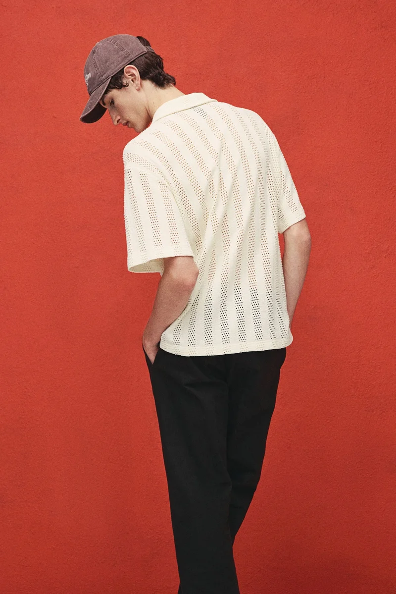 H&M 001-11-120-White Dusty Light Regular Fit Jacquard-knit shirt for Men | Best Price UAE