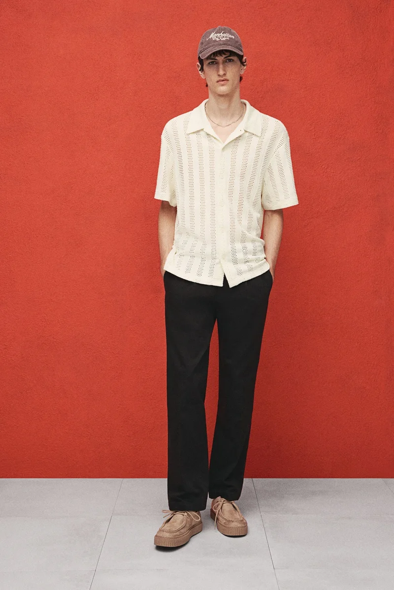 H&M 001-11-120-White Dusty Light Regular Fit Jacquard-knit shirt for Men | Best Price UAE