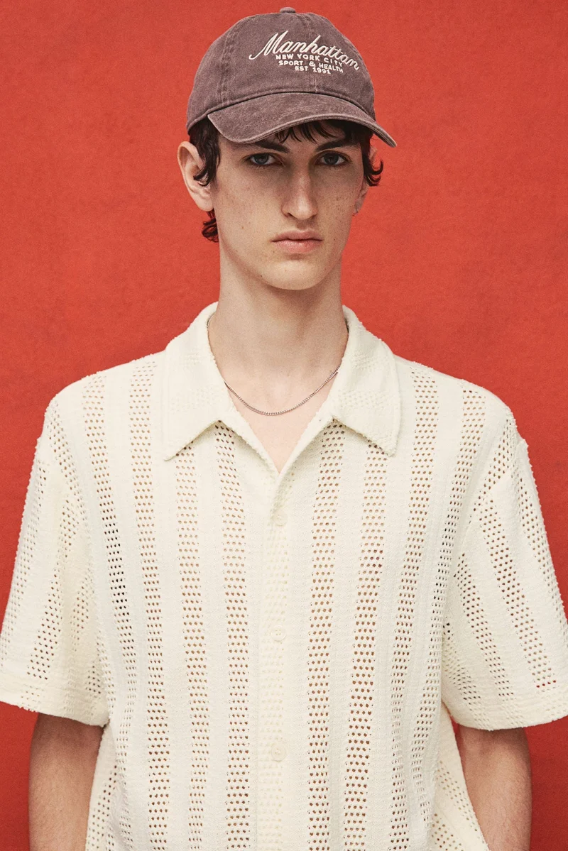 H&M 001-11-120-White Dusty Light Regular Fit Jacquard-knit shirt for Men | Best Price UAE