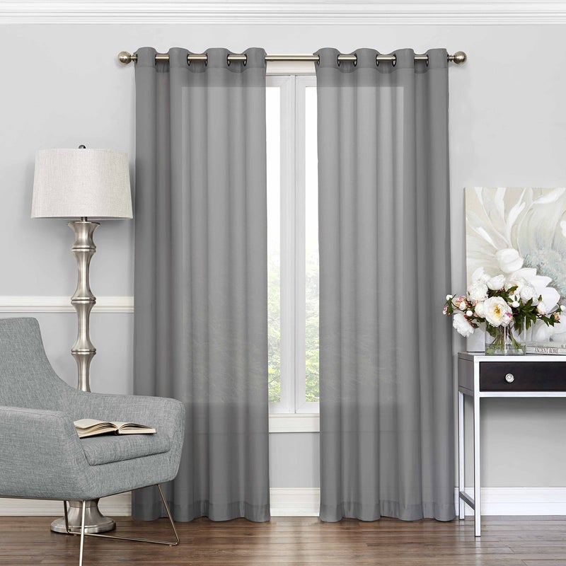 ECLIPSE Sheer BedroomLiberty 52 x 84 Light Filtering Grommet Top Single Window Panel Curtain Living Room Grey