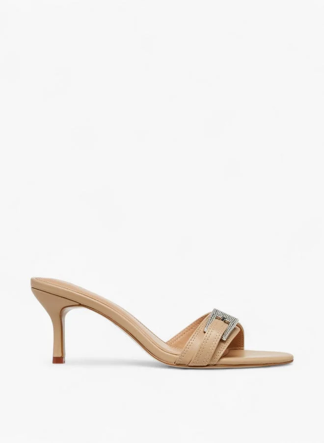 Women's Buckle Embellished Slip-On Sandals with Stiletto Heels