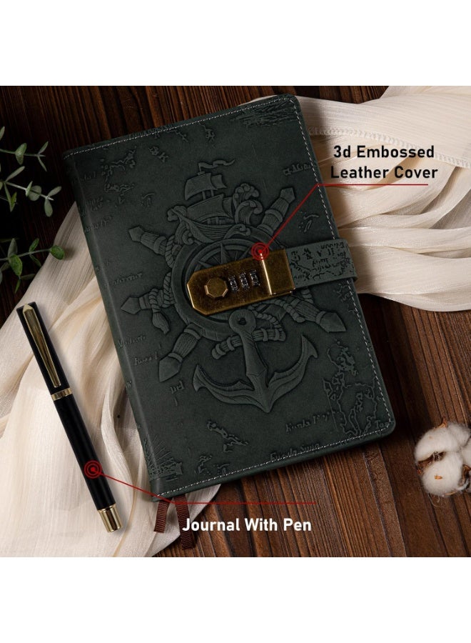 Excefore دفتر ملاحظات جلد عتيق مع قفل، مفكرة صلبة قابلة للتجديد بحجم A5 للرجال والنساء - مخطط للعمل، المدرسة، الكتابة الإبداعية، السفر، دفتر النقاط - هدية صديقة للبيئة - Image 2