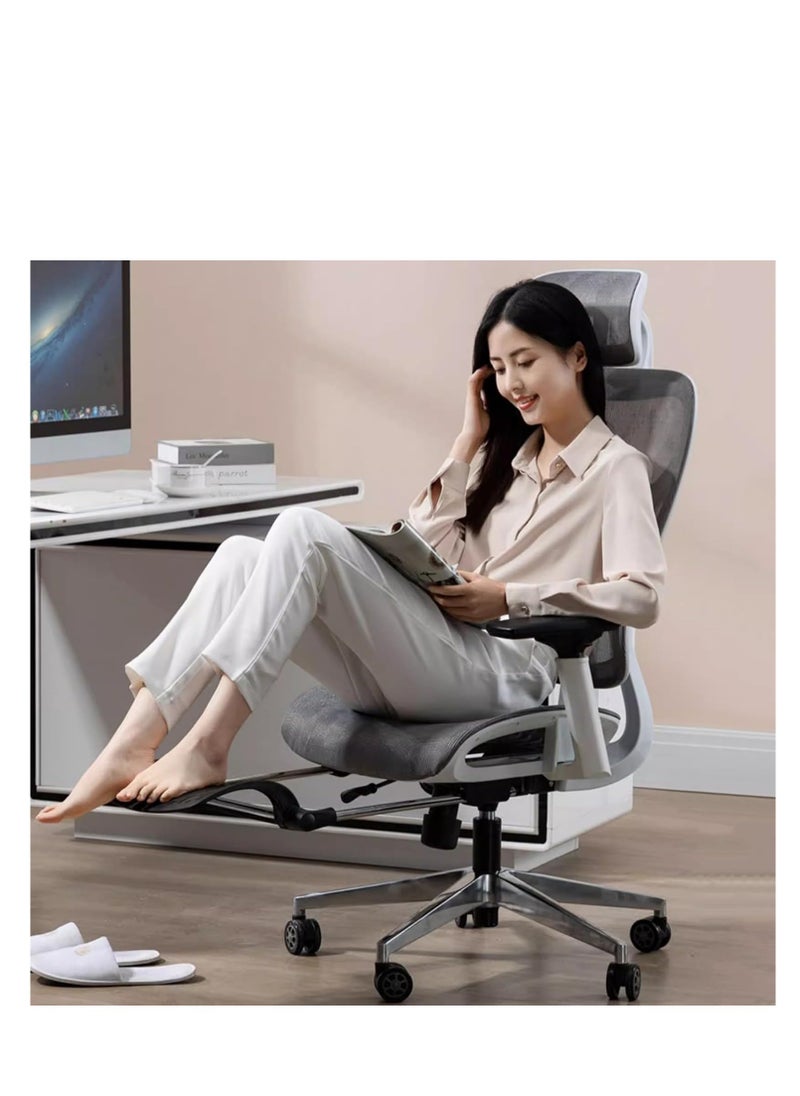 Generic - Ergonomic Office Chair, Height and Headrest Adjustable Mesh Desk Chair with Lumbar Support Footrest and Wheels for Work and Study, High Back Swivel Computer Chair for Home and Office, K80G (Grey) - Image 1