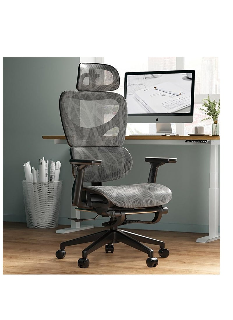 Generic - Ergonomic Office Chair, Height and Headrest Adjustable Mesh Desk Chair with Lumbar Support Footrest and Wheels for Work and Study, High Back Swivel Computer Chair for Home and Office, K80G (Grey) - Image 1