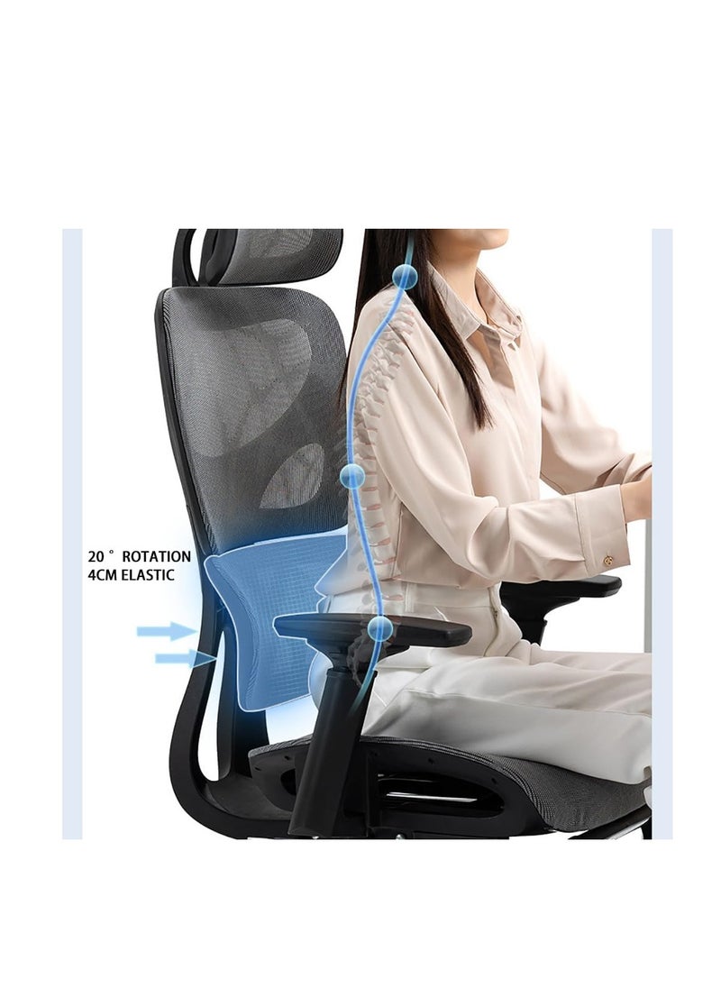 Generic - Ergonomic Office Chair, Height and Headrest Adjustable Mesh Desk Chair with Lumbar Support Footrest and Wheels for Work and Study, High Back Swivel Computer Chair for Home and Office, K80G (Grey) - Image 1
