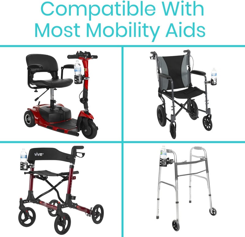 Vive Cup Holder for Walker Wheelchair Accessories Stroller Adults Bike Boat Desk Mobility Scooter Rollator Electric Wheel Chair  Portable Adjustable Cupholder Attachment Near Universal Fit - Image 5