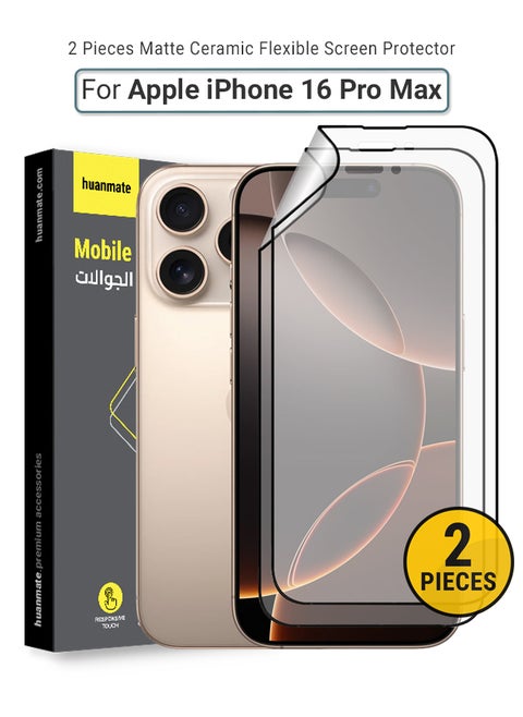 2 Pieces Apple iPhone 16 Pro Max Matte Ceramic Screen Protector – Anti-Explosion, High Transparency, Delicate Touch, Smooth Arc Edges, Easy Installation, Screen Protector for Apple iPhone 16 Pro Max