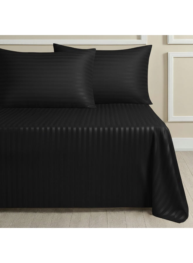 فابينني طقم ملاءات سرير كينج مع غطائي وسادة 50×75 سم، مصنوع من ألياف دقيقة بنسبة 100%، مقاس 240×260 سم، ملاءة مسطحة مناسبة للأسرة كينج/المزدوجة، طقم ملاءات سرير ناعمة مخططة بسمك 1 سم للفنادق والمنزل، لون أسود