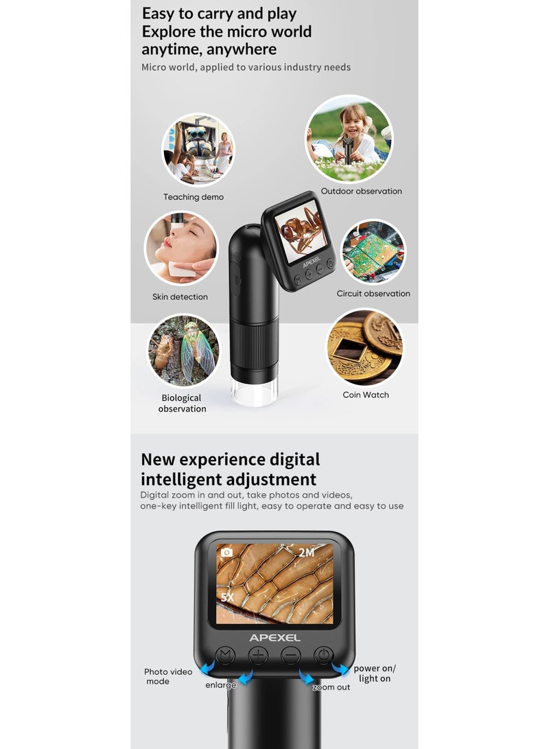 APEXEL New MS008 Digital Portable Microscope High-Definition Magnifying Glass With screen - Image 3