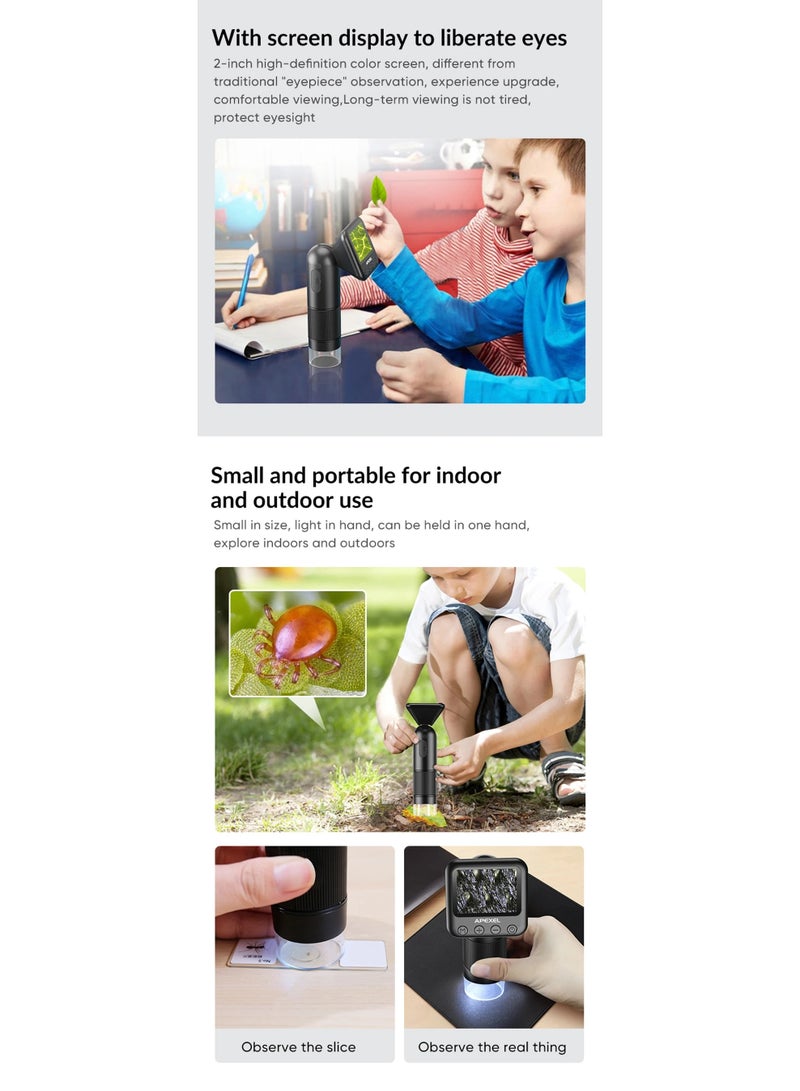 APEXEL New MS008 Digital Portable Microscope High-Definition Magnifying Glass With screen - Image 2