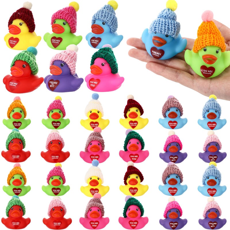 Simgoing 36 Pcs Valentines Gifts for Coworker Mini Inspirational Rubber Ducks Bulk with Knitted Hats You are Motivational Theme Small Cruise Duck Toys Thank You Gifts for Employee Staff Teacher (Multicolor) - Image 1