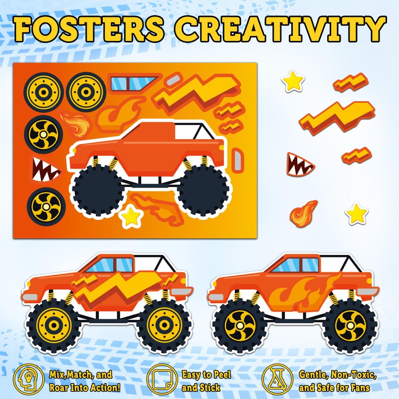Ozepao 32 Sheets Monster Trucks Stickers for Kids, Ideal for Monster Truck Party Favors, Birthday Decorations, and Creative DIY Crafts - Image 3