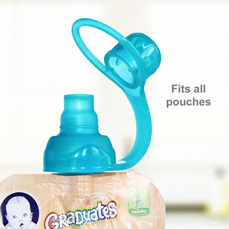 ChooMee SoftSip Food Pouch Top | Baby Led Weaning | No Spill Flow Control Valve, Protects Childs Mouth, 100% Silicone, BPA Free | 2CT Orange Aqua - Image 2